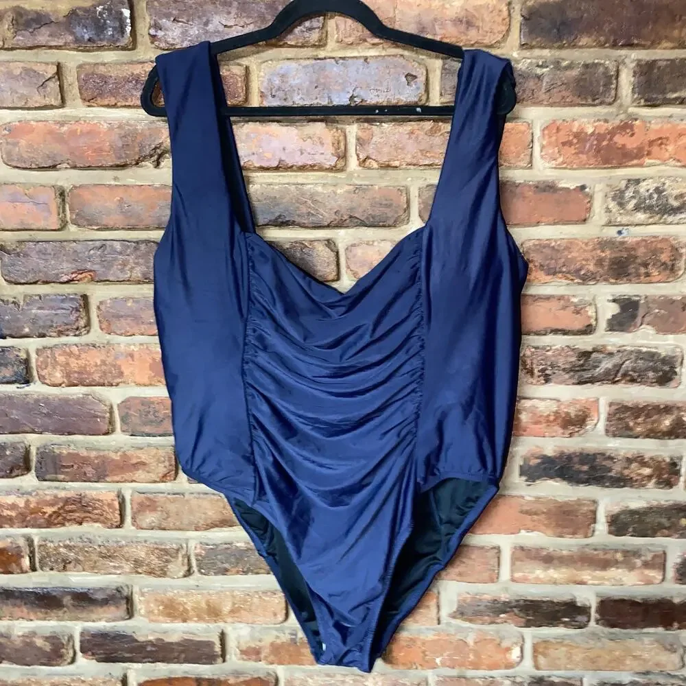 NWT J. Crew Black Ruched Square Neck One-Piece Swim Bathing Suit Women's Size 24